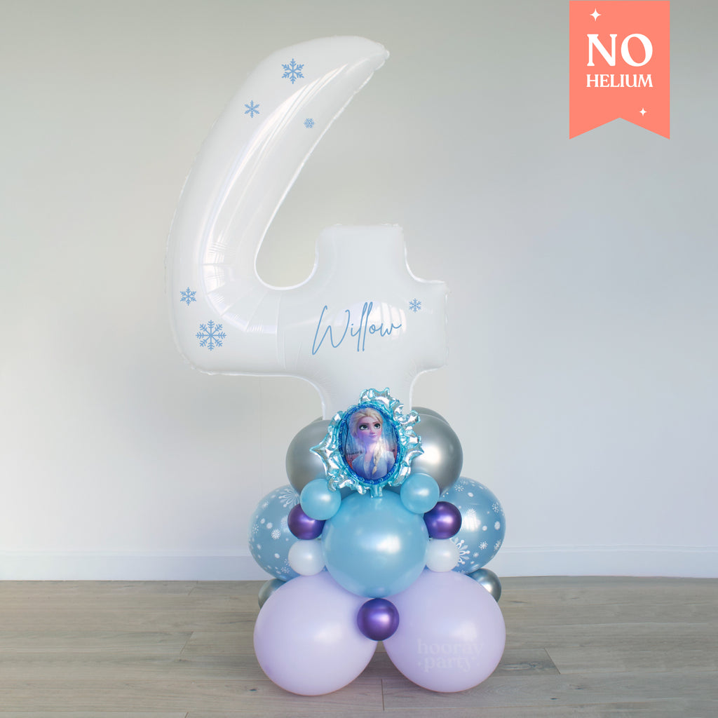 Frozen themed balloon tower with personalisation