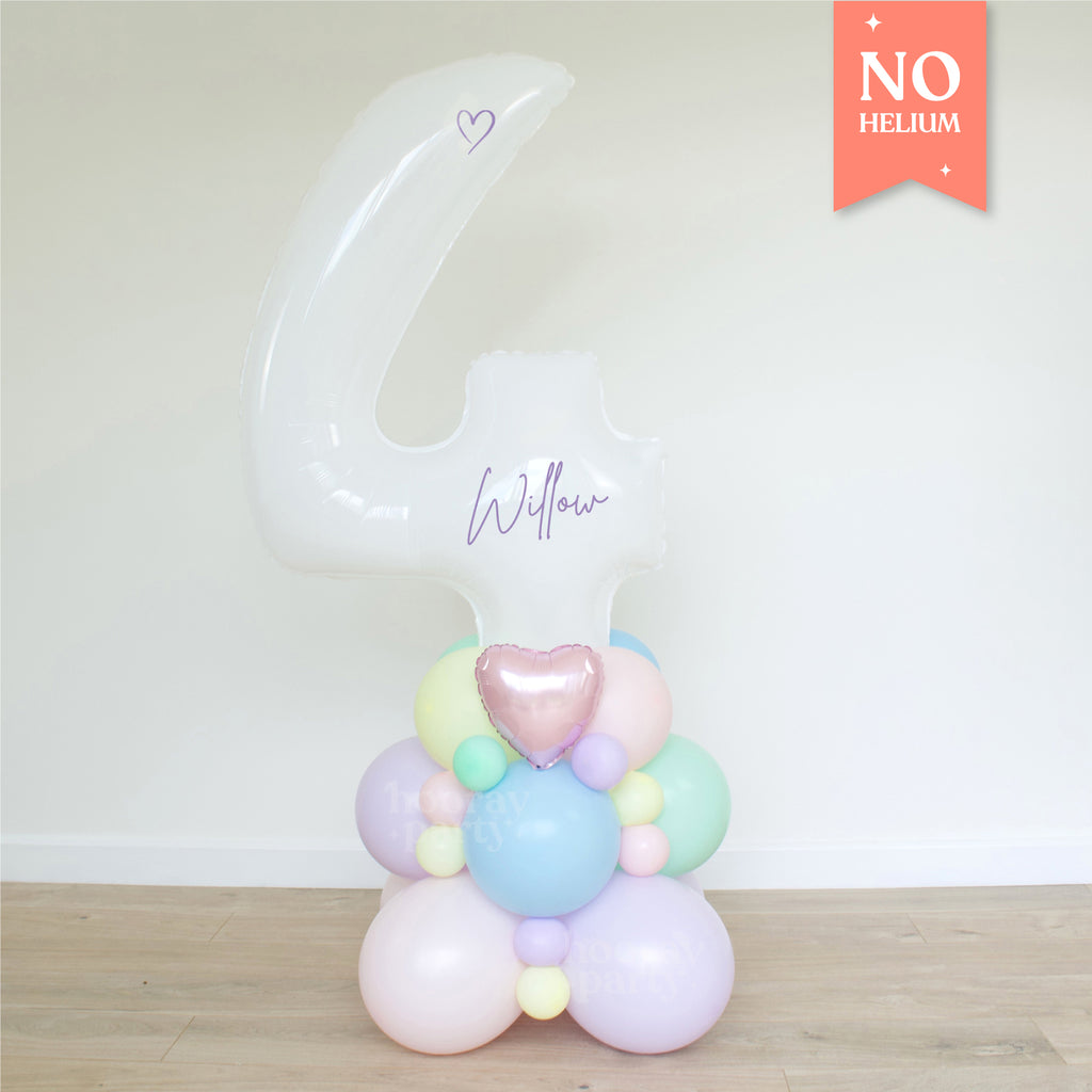 Personalised balloon number with a pastel balloon base for birthdays.