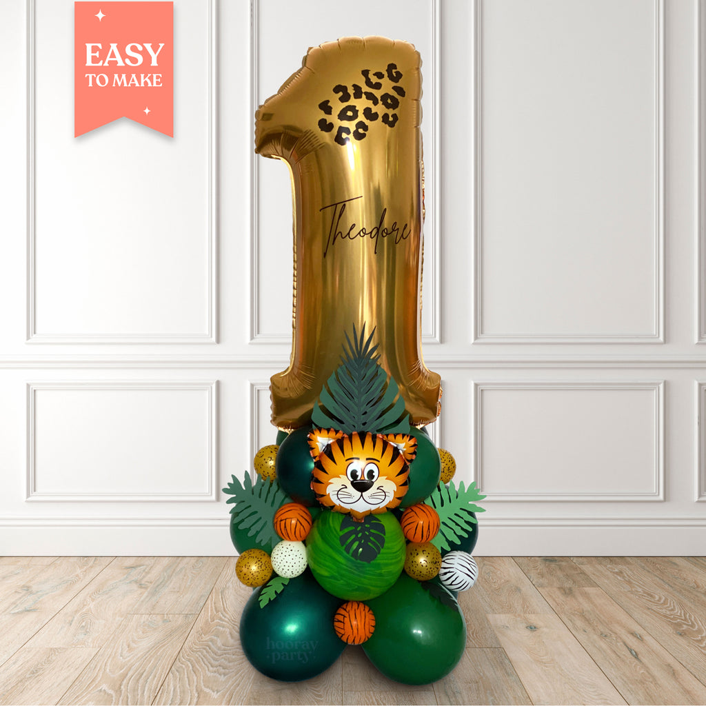 Personalised kids safari themed balloon tower stack